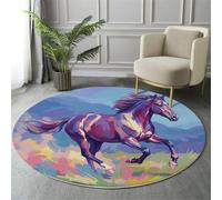 Tapis Rond 150cm, Peinture À l'huile Animaux Lavable Antidérapant Pliable Violet Tapis, Doux et Moelleux Chevaux Au Galop Imprimé Carpette pour Salon Chambre Chambre d'enfant Salle à Manger