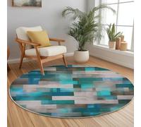 Tapis Rond 160 cm, Animaux Âne Herbe Soleil Thème Tapis Rond Antidérapant Doux pour Salle à Manger Chambre Canapé Cuisine ou Salle de Jeux - Gris Bleu Intérieur Décoratif