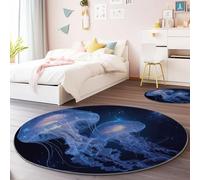 Tapis Rond 160 cm Bleu Clair Salon Chambre Rug Motif De Méduse Des Profondeurs, Style Fantastique Lavable en Machine Tapis Doux description, Antidérapant Descente de Lit Décoration Chambre Enfant Bébé