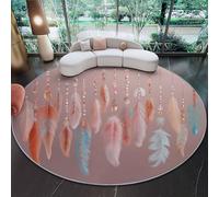 Tapis Rond 160 cm, Coloré Salon Chambre Rug Lavable en Machine Tapis Chambre Adulte Doux Bohème Plumes Perles Rêveur Descente de Lit AntidéRapant Decoration Chambrel Mangerded