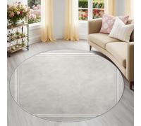 Tapis Rond 160 cm, Minimalisme Moderne Bordure Grise Lavable et Antidérapant, Tapis de Sol Doux pour Chambre, Salon Cheminée et Salle de Jeux, Décoration Intérieure