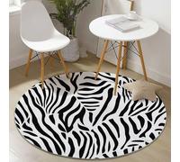 Tapis Rond 160 cm, Noir Blanc Tapis de Salon Lavable en Imprimé Zèbre Rayé modèle, Descente de lit Douce et antidérapante pour Chambre, pour décoration intérieure, Salle à Manger