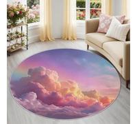 Tapis Rond 160 cm, Paysages Naturels Rose Nuages Ciel Étoilé Lavable et Antidérapant, Tapis de Sol Doux pour Chambre, Salon Cheminée et Salle de Jeux, Décoration Intérieure