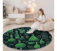 Tapis Rond 160 cm (Round) - Lavable en Machine Antidérapant Tapis de Sol pour Collage de Motifs sur Le thème des Sciences, Salon Salle à Manger Chambre d’Enfant NurserieVert