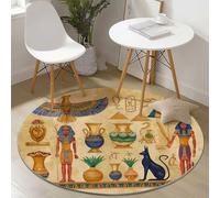 Tapis Rond 160 cm Tradition Égypte Ancienne Écriture Images Thème Tapis de Salon Lavable en Machine Chambre d'enfant Doux Descente de Lit AntidéRapant Decoration Chambrel Mangerded, Or