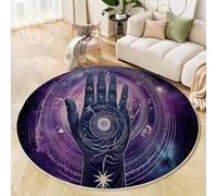 Tapis Rond 160cm, Tapis Psychédélique Art Lavable en Machine pour Salon, Tapis Antidérapant, Moquette Violet foncé Imprimé Constellation Mains pour Salle à Manger, Chambre d’Enfant, Nurserie