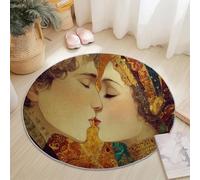 Tapis Rond 180 Cm Amour Couples Modèles Or - Antidérapant Et Doux - Carpette Lavable pour Décoration D'Intérieur, Salon, Entrée Et Bureau - Poils Ras