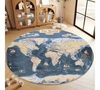 Tapis Rond 180 cm Lavable Machine, Moquette Antidérapante Poil Bas , Aquarelle Carte du Monde Géographie Éducation pour Salon Chambre Salle à Manger Nursery Dortoir Enfants, Tapis de Jeu Bureau