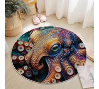 Tapis Rond 180 Cm Monde sous-Marin Poulpe Textured Coloré - Ultra-Doux en Laine Fine Et Polyester, Antidérapant, Facile À Nettoyer, Résistant À L’Usure, Design Élégant Et Durable