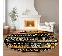 Tapis Rond 180 cm pour Chambre à Coucher Salle à Manger Chambre d'enfant, Abstrait Rétro Symbole Flanelle Rond Tapis Doux Résistant, Noir Jaune Lavable Antidérapant