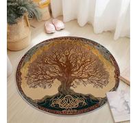 Tapis Rond 180 Cm Rétro Arbres Anciens Motifs Tissés Brun - Ultra-Doux en Laine Fine Et Polyester, Antidérapant, Facile À Nettoyer, Résistant À L’Usure, Design Élégant Et Durable