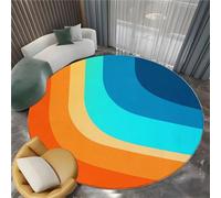 Tapis Rond 180 cm Salon Rayures Géométriques Colorées Lavable en Machine, Tapis Rond Minimalisme Doux Descente de Lit Antidérapant pour Salle à Manger Bureau de Cuisine