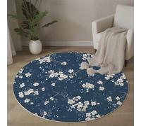 Tapis Rond 180 Cm, Tapis Imprimé Floral Classique Branches Plantes Élégantes Lavable Machine Pour Salon - Antidérapant Moquette Chaleureux Guérisseur Pour Salle Manger Chambre Nurserie, Bleu Marine