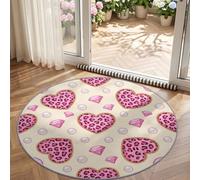 Tapis Rond 180 cmLavable en Machine Tapis Imprimé Mignon Romantique | Tapis Rond Antidérapant Doux Cœurs Imprimé Léopard Diamants Perles Moquette Microfibre à Poil Bas pour Salon Chambre, Rose