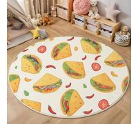 Tapis Rond 180cm, Dessins Animés Nourriture Lavable Antidérapant Pliable Jaune Tapis, Doux et Moelleux Tortillas De Maïs Ingrédients Imprimé Carpette pour Salon Chambre Chambre d'enfant Salle à Manger