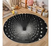 Tapis Rond 180cm, Tunnel Cube Imprimé Décoration Antidérapant Noir Espace Géométrique Futur Tapis de Sol, pour Salon Chambre Cuisine Balcon Terrasse Salle à Manger - Facile À Nettoyer