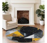 Tapis Rond 200 cm Industriel Géométrique Or Triangles Texture Métallique Pointillé Tapis Rond, Doux, Antidérapant, Lavable - Convient pour Chambre à Coucher, Entrée, Salle à Manger, Dortoir Familial