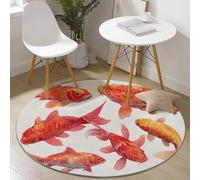 Tapis Rond 200 cm Lavable Machine, Dessin Animé Carpes Koï Banc De Poissons Moquette Antidérapante Poil Bas Tapis Rond Rouge Doux pour Salon, Chambre, Cuisine, Nursery