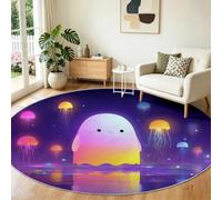 Tapis Rond 200 cm Lavable Machine, Moquette Antidérapante Poil Bas Gothique, Fantômes Esprits méduses pour Salon Chambre Salle à Manger Nursery Dortoir Enfants, Tapis de Jeu Bureau