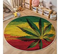 Tapis Rond,3D Bannière De Feuilles Vertes Tapis De Sol Antidérapant Lavable,Plantes Texturées Moquette pour Salon Salle De Bain Cuisine Chambre des Enfants Balcon Décoration,Couleur,180Cm