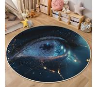 Tapis Rond 3D Bleu-Noir Yeux Étoilés Cuisine Salle De Bain Entrée Porte Art du Futur Motif Carpet Salon Décor À La Maison Garçon Filles Enfants Chambre Anti-Dérapant Rug,180Cm