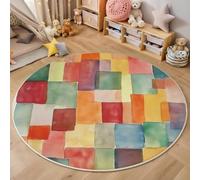 Tapis Rond,3D Blocs De Couleur Tapis De Sol Antidérapant Lavable,Géométrie À L'Aquarelle Moquette pour Salon Salle De Bain Cuisine Chambre des Enfants Balcon Décoration,Rouge Orange,100Cm