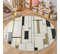 Tapis Rond,3D Blocs Rectangulaires Tapis De Sol Antidérapant Lavable,Géométrie Minimaliste Moquette pour Salon Salle De Bain Cuisine Chambre des Enfants Balcon Décoration,Noir Et Blanc,120Cm