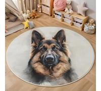 Tapis Rond 3D Brun Noir Berger Allemand Cuisine Salle De Bain Entrée Porte Animaux À L'Aquarelle Motif Carpet Salon Décor À La Maison Garçon Filles Enfants Chambre Anti-Dérapant Rug,120Cm