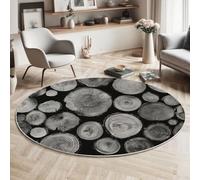 Tapis Rond, 3D Copeaux De Bois Tapis De Sol Antidérapant Lavable, Surréalisme Photographie Intéressant Moquette pour Salon Chambre des Enfants Balcon Décoration, Noir Blanc, 100cm
