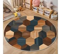 Tapis Rond,3D Coudre des Hexagones Tapis De Sol Antidérapant Lavable,Géométrie Créative Moquette pour Salon Salle De Bain Cuisine Chambre des Enfants Balcon Décoration,Jaune Bleu,180Cm