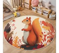 Tapis Rond,3D Écureuil Aux Feuilles d'automne Tapis De Sol Antidérapant Lavable,Animaux De Dessins Animés Moquette pour Salon Salle De Bain Cuisine Chambre des Enfants Balcon Décoration,Brun,120Cm