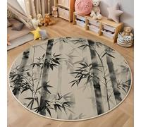 Tapis Rond,3D Encre De Bambou Tapis De Sol Antidérapant Lavable,Paysage Zen Moquette pour Salon Salle De Bain Cuisine Chambre des Enfants Balcon Décoration,Noir Grisâtre,140Cm