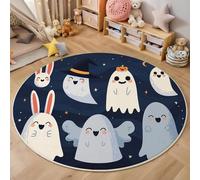 Tapis Rond,3D Fantôme Mignon Tapis De Sol Antidérapant Lavable,Personnages De Dessins Animés Moquette pour Salon Salle De Bain Cuisine Chambre des Enfants Balcon Décoration,Gris,160Cm