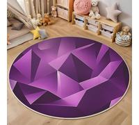 Tapis Rond,3D Géométrie Polygonale Tapis De Sol Antidérapant Lavable,Art De La Lumière Et De l'ombre Moquette pour Salon Salle De Bain Cuisine Chambre des Enfants Balcon Décoration,Violet,160Cm