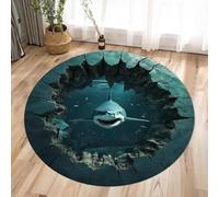 Tapis Rond 3D Monde sous Marin, Rug Illusion avec Requins Poissons, Carpet Artistique sur Le Thème de Océan, Tapis Antidérapant pour Chambre Enfant Décoratif Salon (Style 3,60cm)