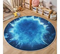 Tapis Rond,3D Nébuleuse du Givre Tapis De Sol Antidérapant Lavable,Art De La Lumière Et De l'ombre Moquette pour Salon Salle De Bain Cuisine Chambre des Enfants Balcon Décoration,Bleu,100Cm