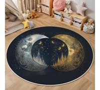 Tapis Rond 3D Or Argent Cité De La Lune Cuisine Salle De Bain Entrée Porte Paysage Fantastique Motif Carpet Salon Décor À La Maison Garçon Filles Enfants Chambre Anti-Dérapant Rug,140Cm