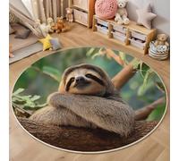 Tapis Rond,3D Paresseux À Feuilles Vertes Tapis De Sol Antidérapant Lavable,Animaux Tropicaux Moquette pour Salon Salle De Bain Cuisine Chambre des Enfants Balcon Décoration,Brun,120Cm