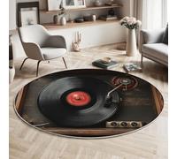 Tapis Rond, 3D Platine Vinyle Disques Vinyles Tapis De Sol Antidérapant Lavable, Vintage Intéressant Moquette pour Salon Chambre des Enfants Balcon Décoration, Noir Marron, 120cm