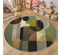 Tapis Rond,3D Rayures Circulaires Tapis De Sol Antidérapant Lavable,Géométrie Rétro Moquette pour Salon Salle De Bain Cuisine Chambre des Enfants Balcon Décoration,Brun-Vert,120Cm