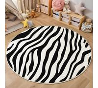 Tapis Rond,3D Rayures De Zèbre Tapis De Sol Antidérapant Lavable,Textures Animales Moquette pour Salon Salle De Bain Cuisine Chambre des Enfants Balcon Décoration,Noir Et Blanc,200Cm