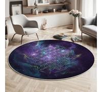 Tapis Rond, 3D Sacré Géométrie Tapis De Sol Antidérapant Lavable, Espace Nébuleuse Intéressant Moquette pour Salon Chambre des Enfants Balcon Décoration, Bleu Violet, 160cm