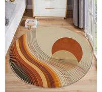 Tapis Rond 3D Terre Cuite Lignes Cercles Cuisine Salle De Bain Entrée Porte Géométrie des Éléments Motif Carpet Salon Décor À La Maison Garçon Filles Enfants Chambre Anti-Dérapant Rug,160Cm