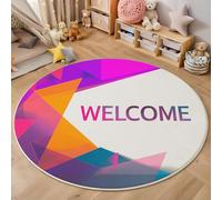 Tapis Rond,3D Triangle De Texte Tapis De Sol Antidérapant Lavable,Géométrie du Futur Moquette pour Salon Salle De Bain Cuisine Chambre des Enfants Balcon Décoration,Orange Violet,200Cm
