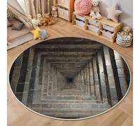 Tapis Rond,3D Tunnel Carré Tapis De Sol Antidérapant Lavable,L'Architecture Indienne Ancienne Moquette pour Salon Salle De Bain Cuisine Chambre des Enfants Balcon Décoration,Gris,120Cm