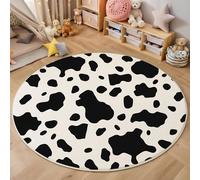 Tapis Rond,3D Vache Tachetée Tapis De Sol Antidérapant Lavable,Animaux Visuels Moquette pour Salon Salle De Bain Cuisine Chambre des Enfants Balcon Décoration,Noir Et Blanc,100Cm