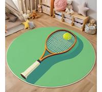 Tapis Rond 3D Vert Raquette De Tennis Personnalisée Cuisine Salle De Bain Entrée Porte Illustration Art Motif Carpet Salon Décor À La Maison Garçon Filles Enfants Chambre Anti-Dérapant Rug,100Cm