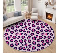 Tapis Rond 60 cm - Abstrait Dégradé Léopard Bloc Couleur Salon Antidérapante Rug, Lavable Tapis Chambre Adulte Rose Doux Flanelle Descente De Lit pour Chambre d'enfant Balcon Décorer