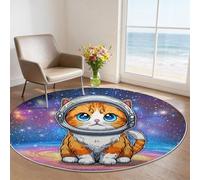 Tapis Rond 60 cm - Astronaute Animal Espace Cosmique Explorateur Salon e Rug, Tapis Chambre Adulte Science-Fiction Animé Animaux Chats Doux Flanelle Descente De Lit pour Chambre d'enfant Balcon