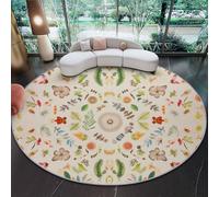 Tapis Rond 60 cm, Beige Salon Chambre Rug Lavable en Machine Tapis Chambre Adulte Doux Éléments naturels Insectes Fleurs Descente de Lit AntidéRapant Decoration Chambrel Mangerded